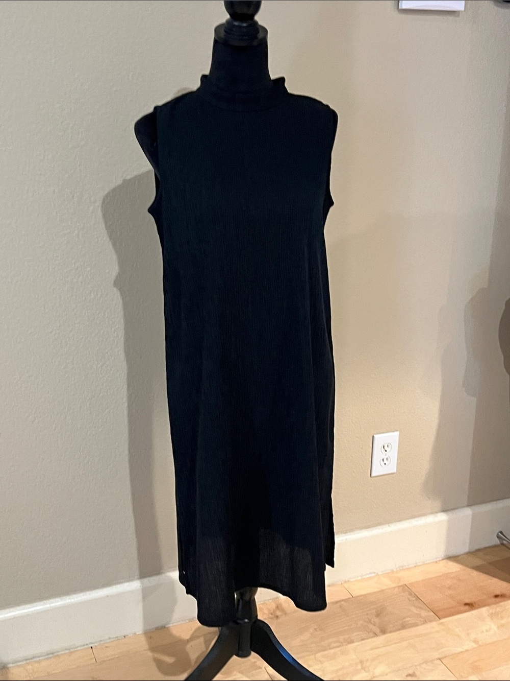Eileen Fisher Sleeveless Black Turtleneck Midi Dress size xsmall